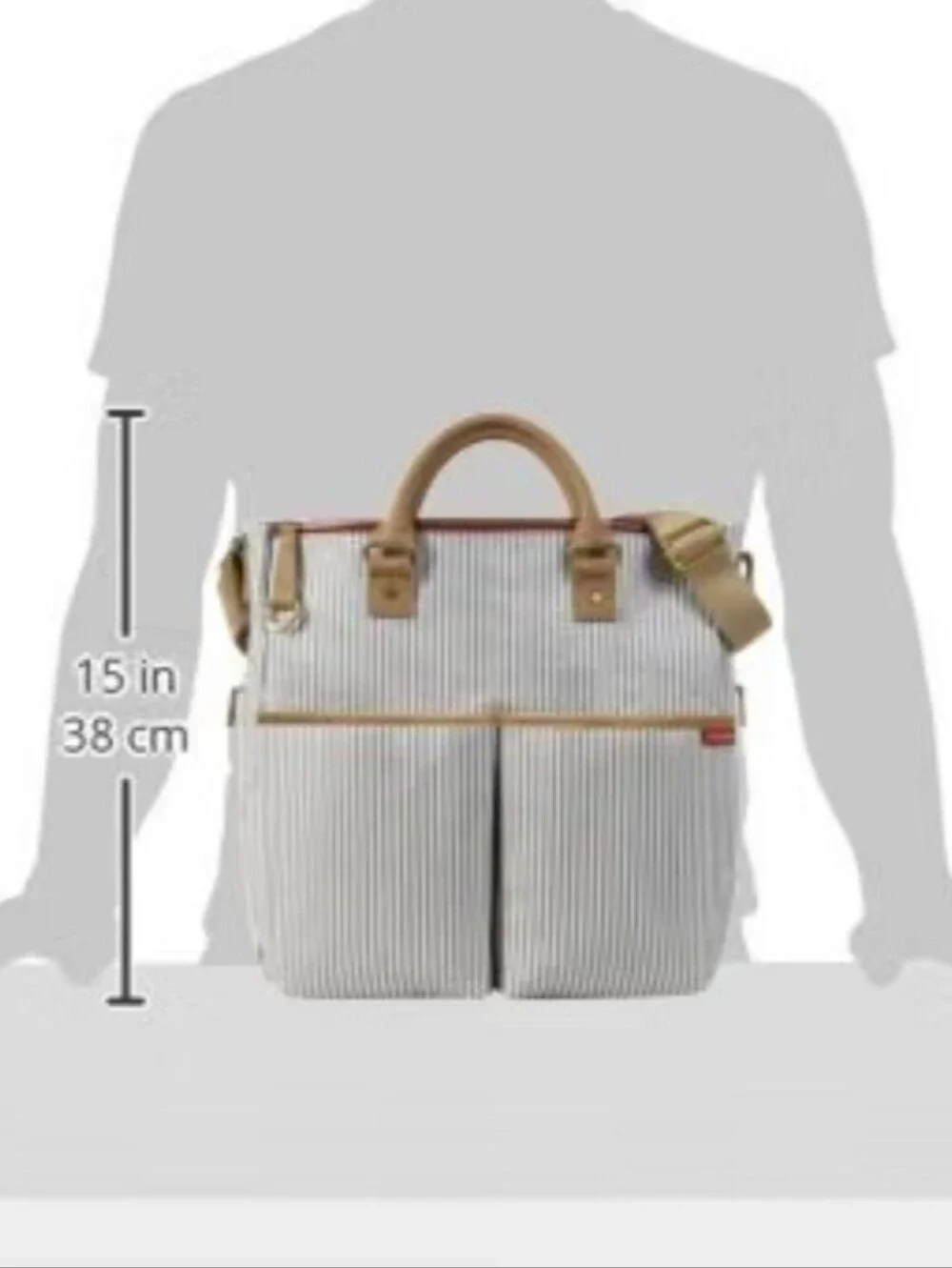 SKIP HOP  Cream & Tan Striped DIAPER BAG with Red Zip Accents